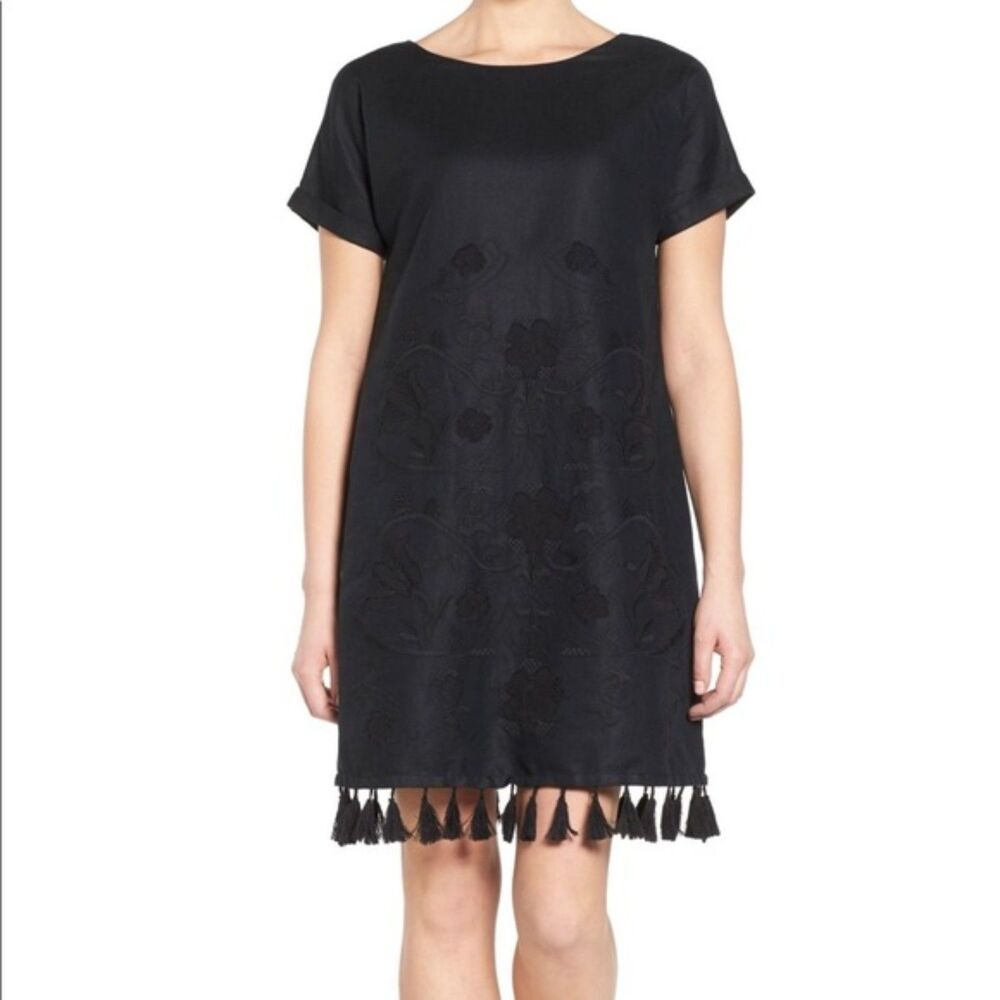 MADEWELL Embroidered‎ Linen Shift Dress Tassel Trim Sz XXS